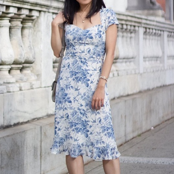 Reformation Dresses & Skirts - Reformation Rosi Sweetheart Cap Sleeve Formal Midi Dress Pompadour Blue 10 NWT